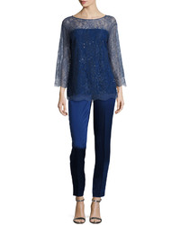St. John Collection Chantilly Lace 34 Sleeve Tunic Violet