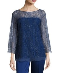 St. John Collection Chantilly Lace 34 Sleeve Tunic Violet
