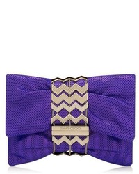Jimmy Choo Chandra Perforated Shimmer Suede Clutch Bag With Zig Zag Chain Bracelet
