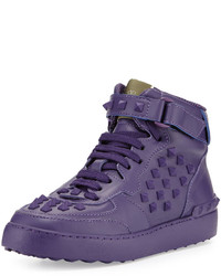 Valentino Rockstud Leather High Top Sneaker Purple