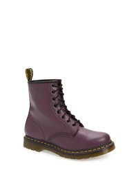 Violet Leather Lace-up Flat Boots