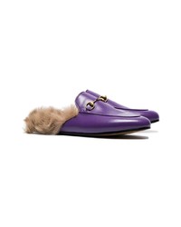 Gucci Purple Princetown Fur Lined Leather Mules