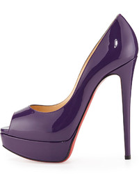 Christian Louboutin Lady Peep Patent Red Sole Pump Violet