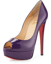 Christian Louboutin Lady Peep Patent Red Sole Pump Violet