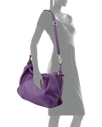 Neiman Marcus Made In Italy Leather Slouchy Satchel Bag Purple Eggplant