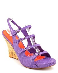 Diego di Lucca Rona Purple Open Toe Leather Wedge Sandals Shoes