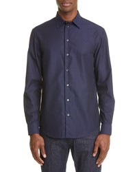 Emporio Armani Tonal Patterned Button Up Shirt In Solid Medium Grey At Nordstrom