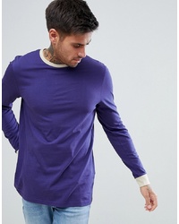 ASOS DESIGN Long Sleeve T Shirt With Contrast Cuff And Collar In Purple