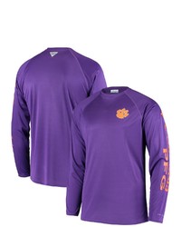 Columbia Pfg Purple Clemson Tigers Terminal Tackle Omni Shade Long Sleeve T Shirt