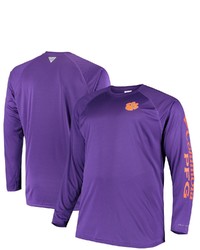 Columbia Purple Clemson Tigers Big Tall Terminal Tackle Long Sleeve Omni Shade T Shirt