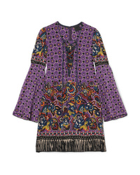 Anna Sui Printed Silk Crepe De Chine Mini Dress