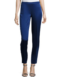St. John Collection Luxe Satin Slim Cropped Pants Violet