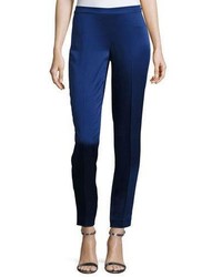 St. John Collection Luxe Satin Slim Cropped Pants Violet
