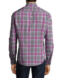 BOSS Plaid Cotton Sport Shirt Dark Purple