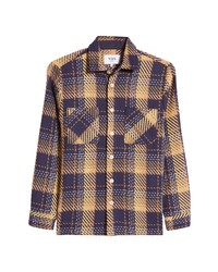 WAX LONDON Whiting Mountain Check Overshirt In Navy Khaki At Nordstrom