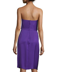 Saint Laurent Strapless Pleated Silk Dress Purple