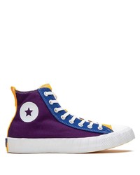 Violet Print Canvas High Top Sneakers