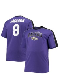 FANATICS Branded Lamar Jackson Purple Baltimore Ravens Big Tall Sleeve Panel Player Name Number T Shirt