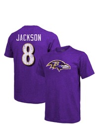 Majestic Threads Lamar Jackson Purple Baltimore Ravens Tri Blend Name Number T Shirt