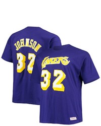 Mitchell & Ness Magic Johnson Purple Los Angeles Lakers Big Tall Hardwood Classics Name Number T Shirt
