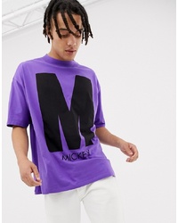 Bershka Mickey Mouse Oversized T Shirt In Purple With Front And Back Print