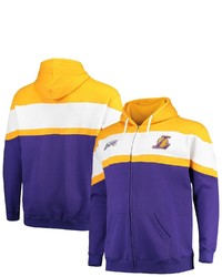 FANATICS Branded Purplegold Los Angeles Lakers Big Tall Colorblock Wordmark Tripod Full Zip Hoodie