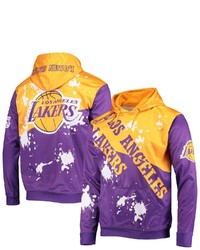 FISLL Goldpurple Los Angeles Lakers Asymmetric Splatter Allover Print Pullover Hoodie