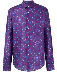 Violet Print Linen Long Sleeve Shirt