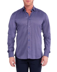 Maceoo Fibonacci Arranget Blue Stretch Button Up Shirt
