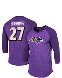Majestic Threads Fanatics Branded Jk Dobbins Purple Baltimore Ravens Team Player Name Number Tri Blend Raglan 34 Sleeve T Shirt