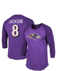 Majestic Threads Fanatics Branded Lamar Jackson Purple Baltimore Ravens Team Player Name Number Tri Blend Raglan 34 Sleeve T Shirt At