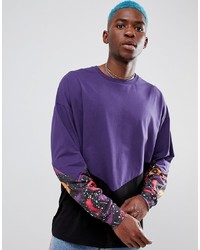 ASOS DESIGN Oversized Long Sleeve T Shirt With Retro Panel Print