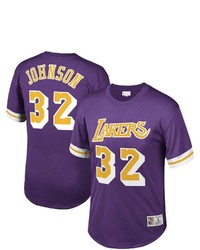 Mitchell & Ness Magic Johnson Purple Los Angeles Lakers Mesh T Shirt