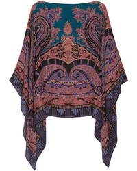 Etro Printed Wool And Silk Blend Poncho Purple