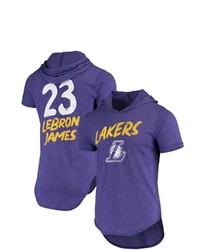 FANATICS Branded Lebron James Heathered Purple Los Angeles Lakers Hoodie Tri Blend T Shirt