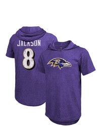 Majestic Threads Lamar Jackson Purple Baltimore Ravens Player Name Number Tri Blend Hoodie T Shirt