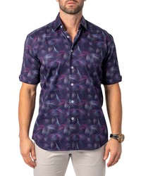 Maceoo Galileo Regular Fit Image Short Sleeve Button Up Shirt In Purple At Nordstrom