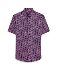 Bugatchi Ooohcotton Tech Pineapple Print Knit Short Sleeve Button Up Shirt