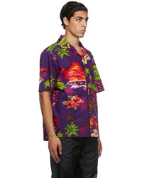 Moncler Genius Purple Floral Print Short Sleeve Shirt