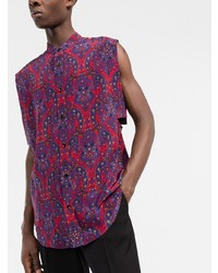 Saint Laurent Paisley Print Silk Sleeveless Shirt