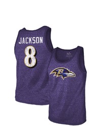 Majestic Threads Fanatics Branded Lamar Jackson Purple Baltimore Ravens Name Number Tri Blend Tank Top