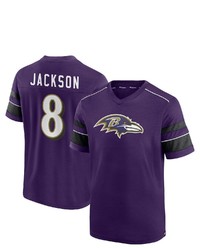 FANATICS Branded Lamar Jackson Purple Baltimore Ravens Hashmark Name Number V Neck T Shirt
