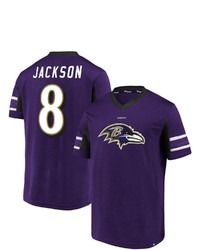 FANATICS Branded Lamar Jackson Purple Baltimore Ravens Hashmark Player Name Number V Neck Top