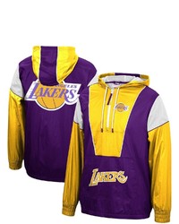 Mitchell & Ness Purplegold Los Angeles Lakers Hardwood Classics Highlight Reel Windbreaker Half Zip Hoodie Jacket At Nordstrom