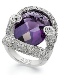 ABS by Allen Schwartz Ring Silver Tone Faceted Purple Stone Pave Crystal Ring