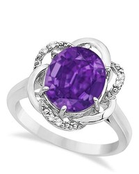Allurez Purple Amethyst Diamond Flower Cocktail Ring 14k White Gold