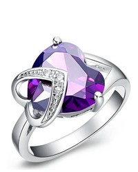 Boniskiss Elegant Purple Cubic Zirconia Cz Love Double Heart Promise Ring Engaget Wedding Band