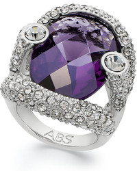 ABS by Allen Schwartz Ring Silver Tone Faceted Purple Stone Pave Crystal Ring