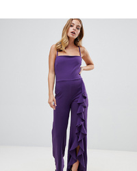 John Zack Petite Wide Leg Jumpsuit With Exaggerated Ruffle Detail In Purple