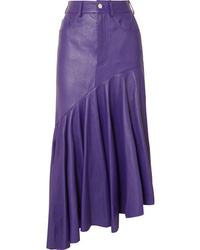 Violet Ruffle Leather Midi Skirt